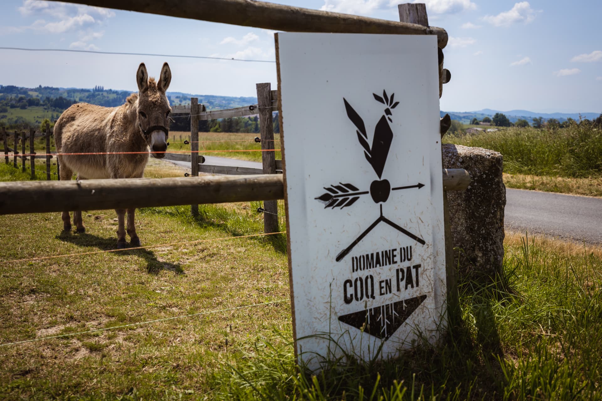 Panneau du Domaine du Coq en Pat et âne dans le pré